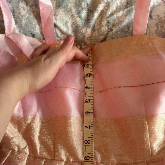 Show Me‎ Your Mumu Pink Gold  Stripe Organza Princess Dress Lace Up Flouncy O/S - Picture 12 of 14